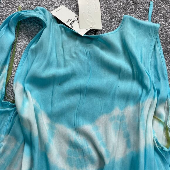 Exist Swimwear Beach Cover Up Womens Free Size Aqua Tie Dye Tassel Rayon NWD New - Picture 4 of 16